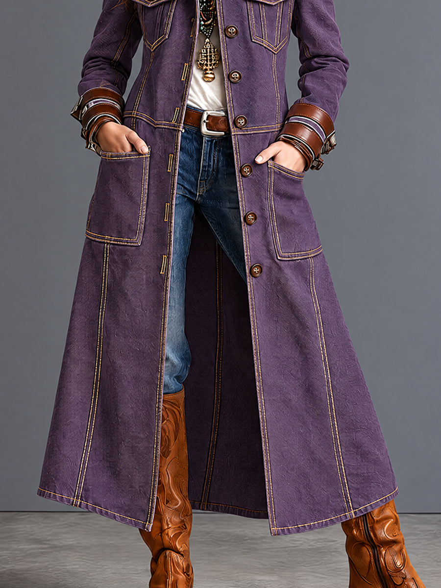 Abrigo Guardapolvo del Oeste Vintage Morado de Mezclilla