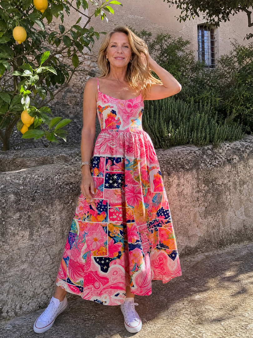 Valhala | Vestido Midi de Estampado Patchwork Floral