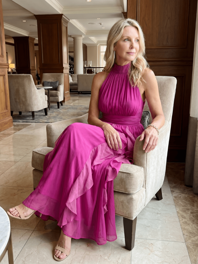 Orea | Vestido Maxi de Cuello Alto con Capas de Volantes Fruncidos