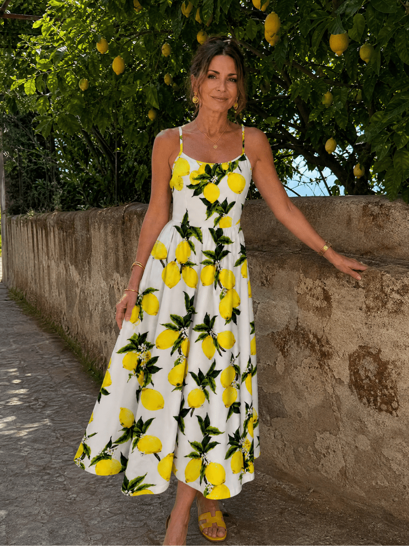 Limonelle | Vestido Midi sin Mangas con Estampado de Limón