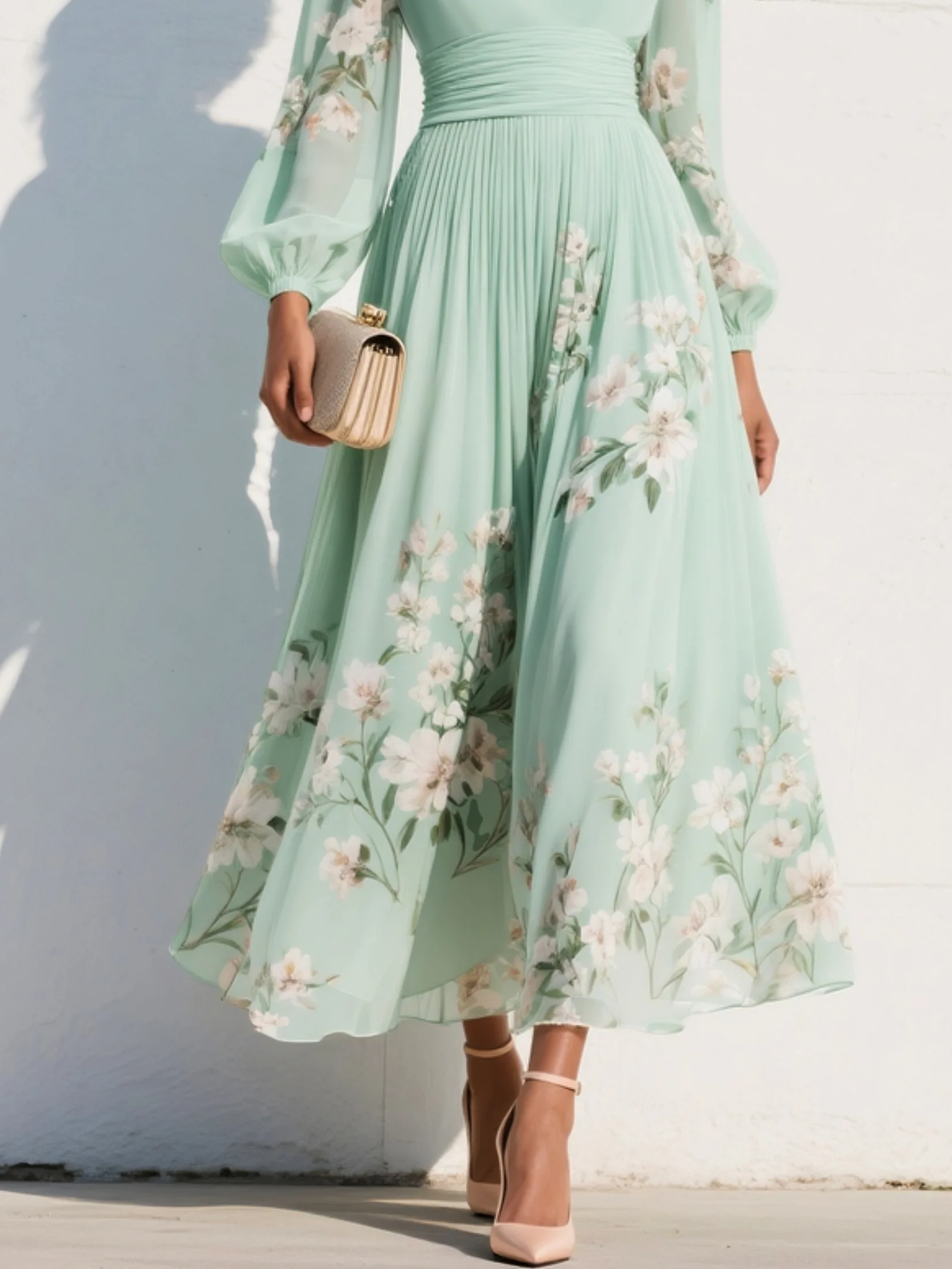 Celia | Vestido midi verde claro floral