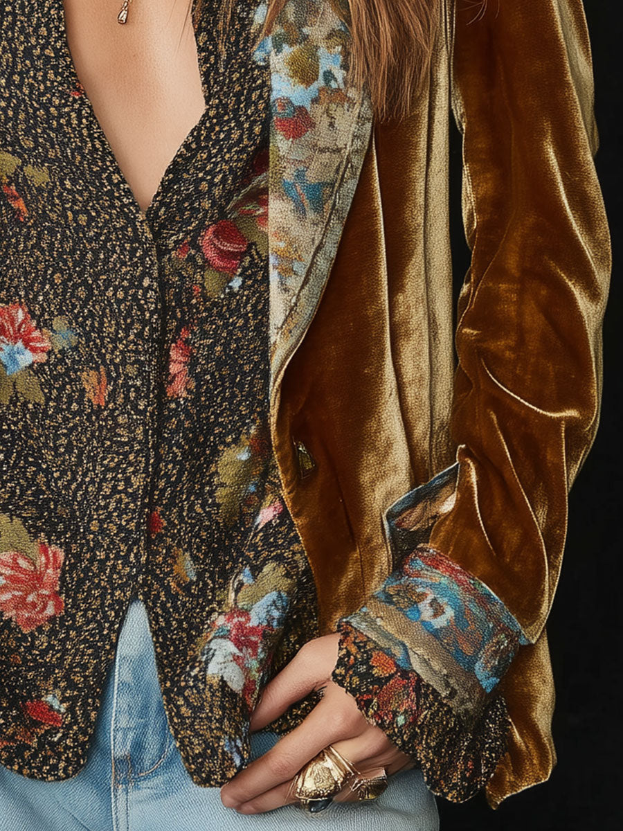 Marcelline | Blazer de retazos con Estampado Floral retro