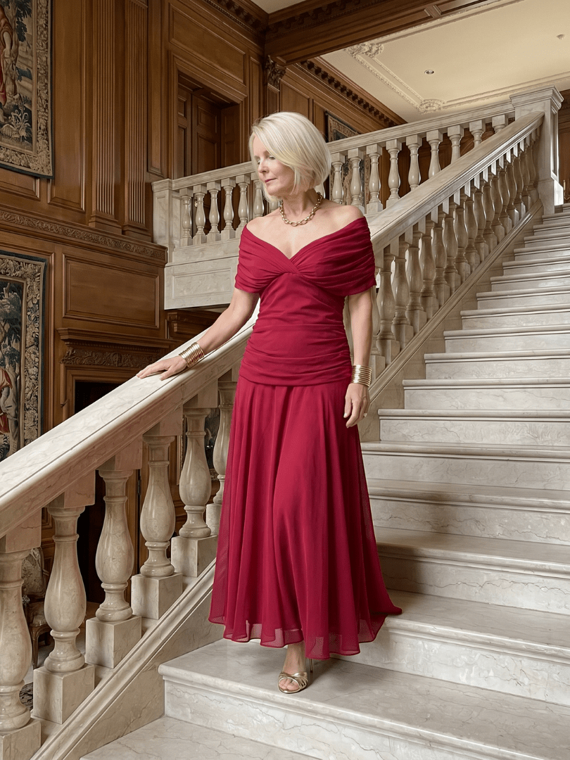 Calen | Vestido Midi Fluido con Hombros al Descubierto