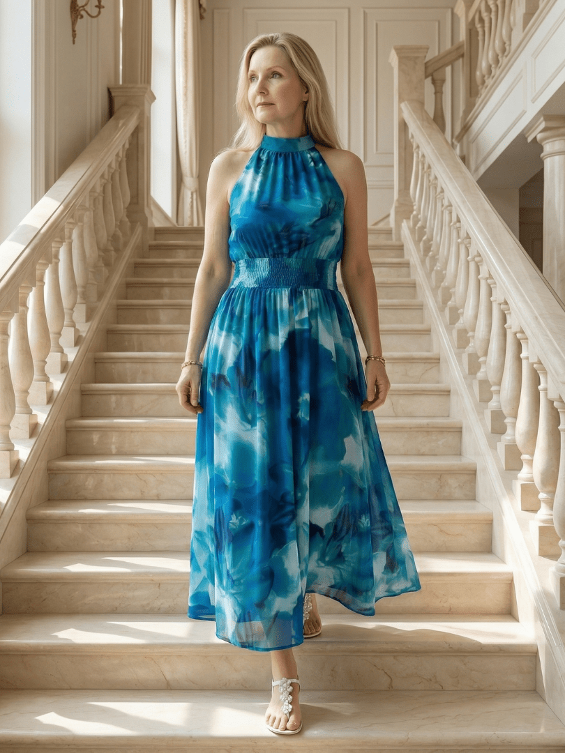 Sylin | Vestido Midi con Escote Halter Fruncido