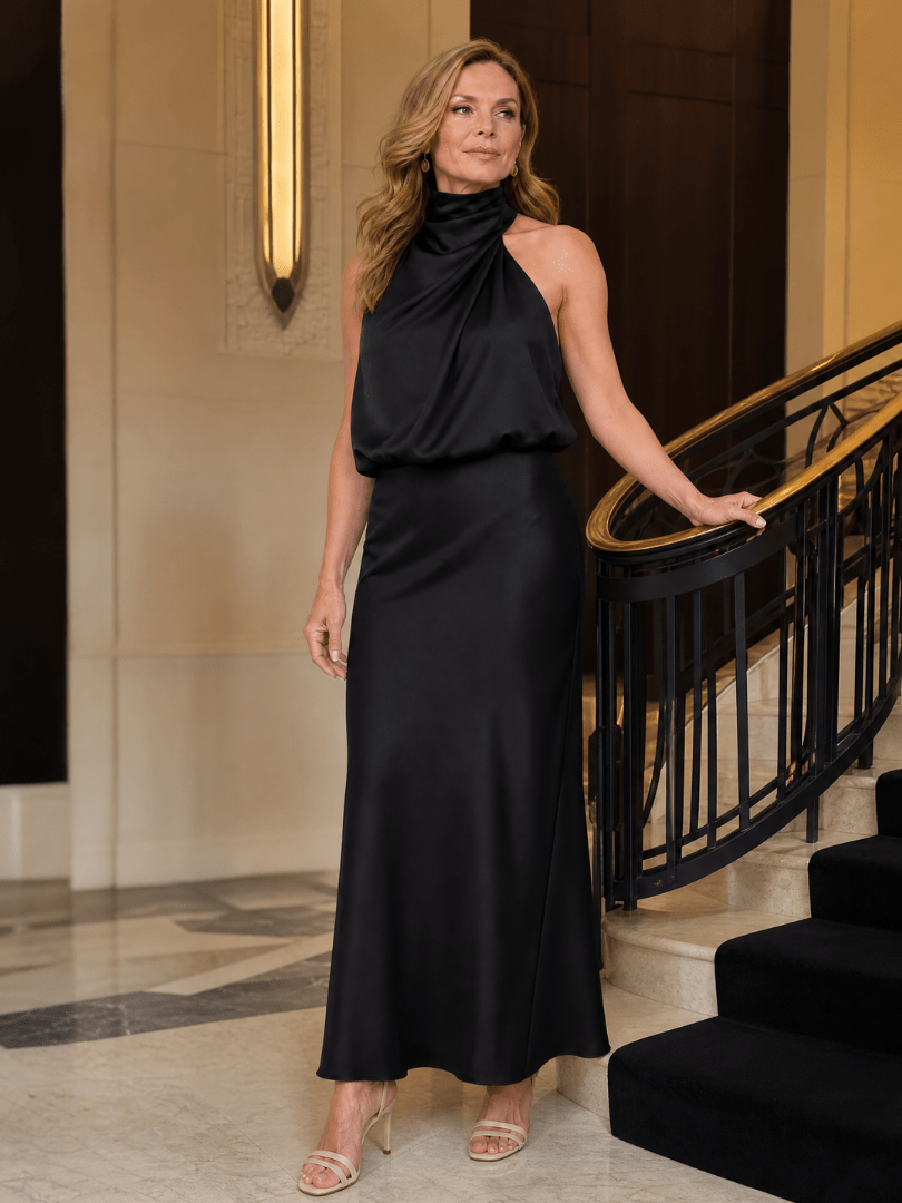 Nopal | Vestido Midi sin Mangas con Escote Drapeado