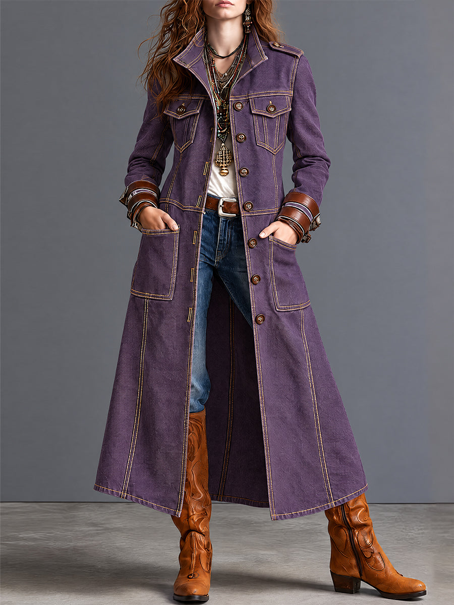 Abrigo Guardapolvo del Oeste Vintage Morado de Mezclilla