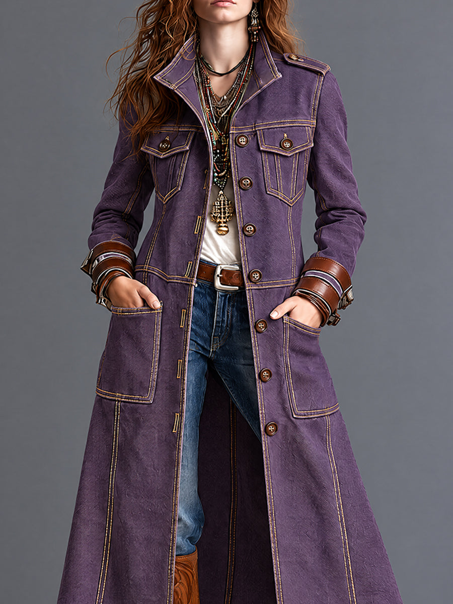 Abrigo Guardapolvo del Oeste Vintage Morado de Mezclilla