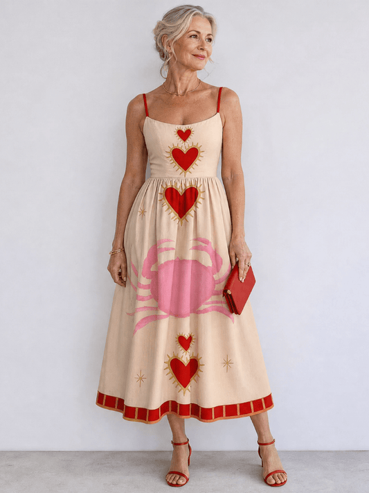 Aurevra | Vestido Midi sin Mangas con Motivo de Corazón