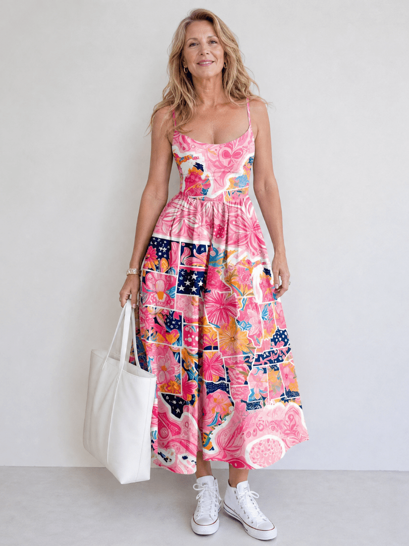 Valhala | Vestido Midi de Estampado Patchwork Floral