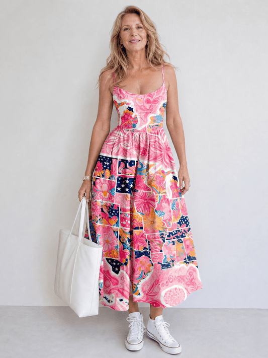 Valhala | Vestido Midi de Estampado Patchwork Floral