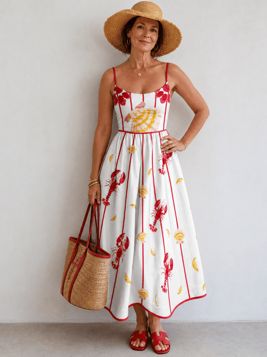 Coriselle | Vestido Midi con Estampado de Langosta