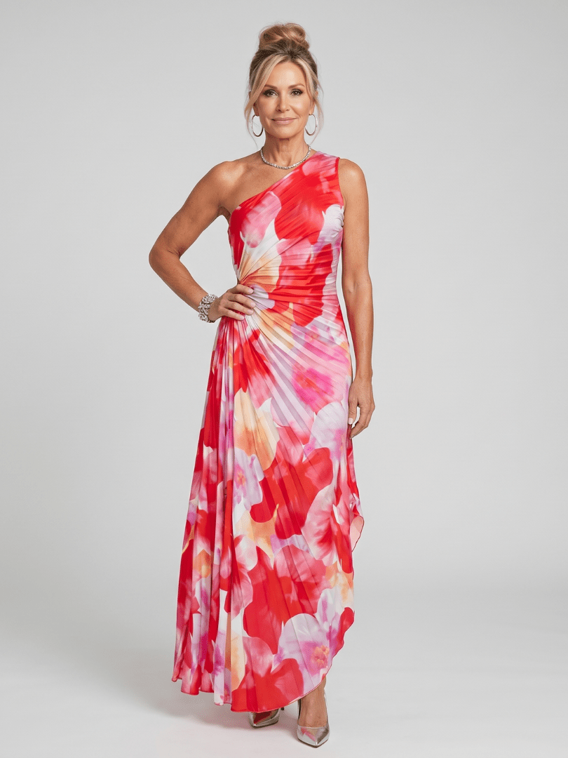 Taya | Vestido Midi de un Solo Hombro con Corpiño Plisado