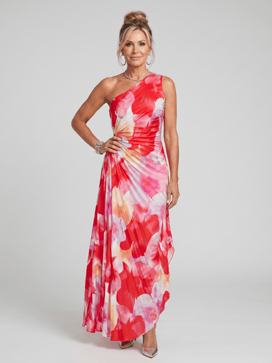 Taya | Vestido Midi de un Solo Hombro con Corpiño Plisado