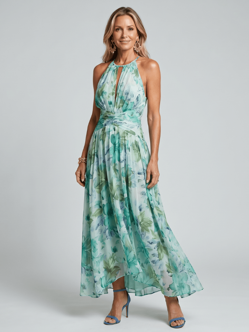 Portia | Vestido Midi Plisado con Escote Halter