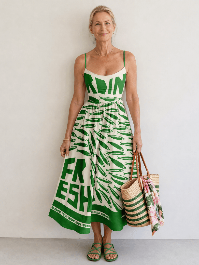 Marivelle | Vestido Midi con Estampado de Peces