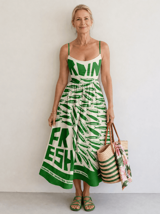 Marivelle | Vestido Midi con Estampado de Peces