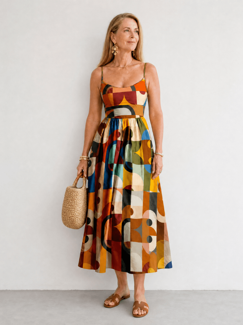 Zoraline | Vestido Midi con Estampado Geométrico