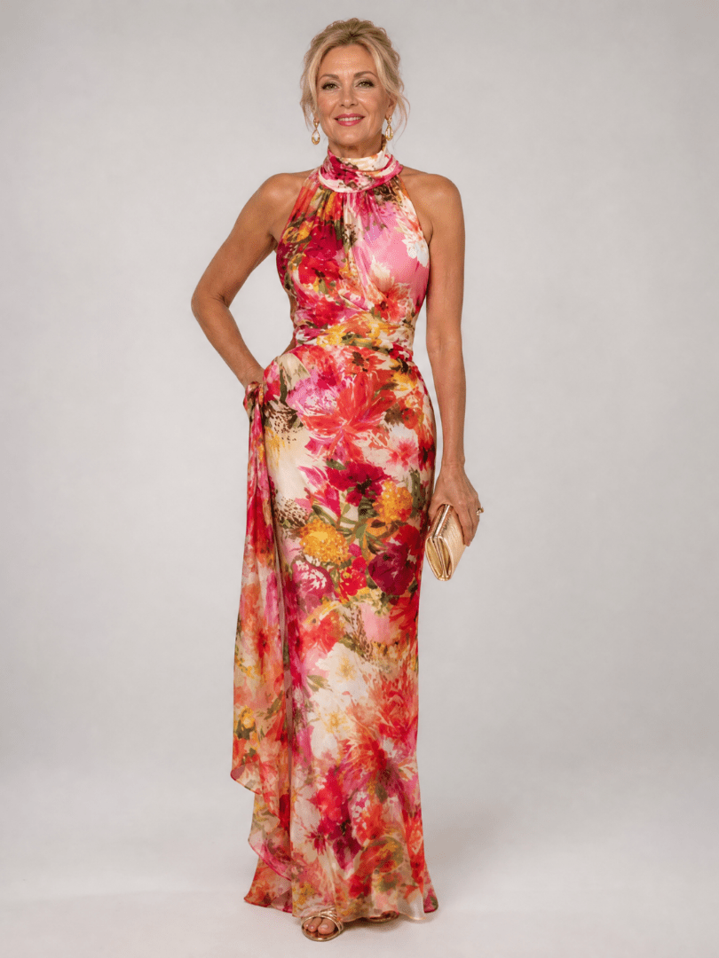 Elisabetta | Vestido Maxi con Escote Halter y Estampado Floral