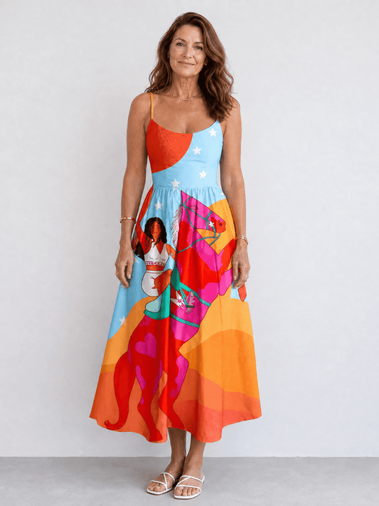 Azelora | Vestido Midi con Estampado Gráfico Estilo Western