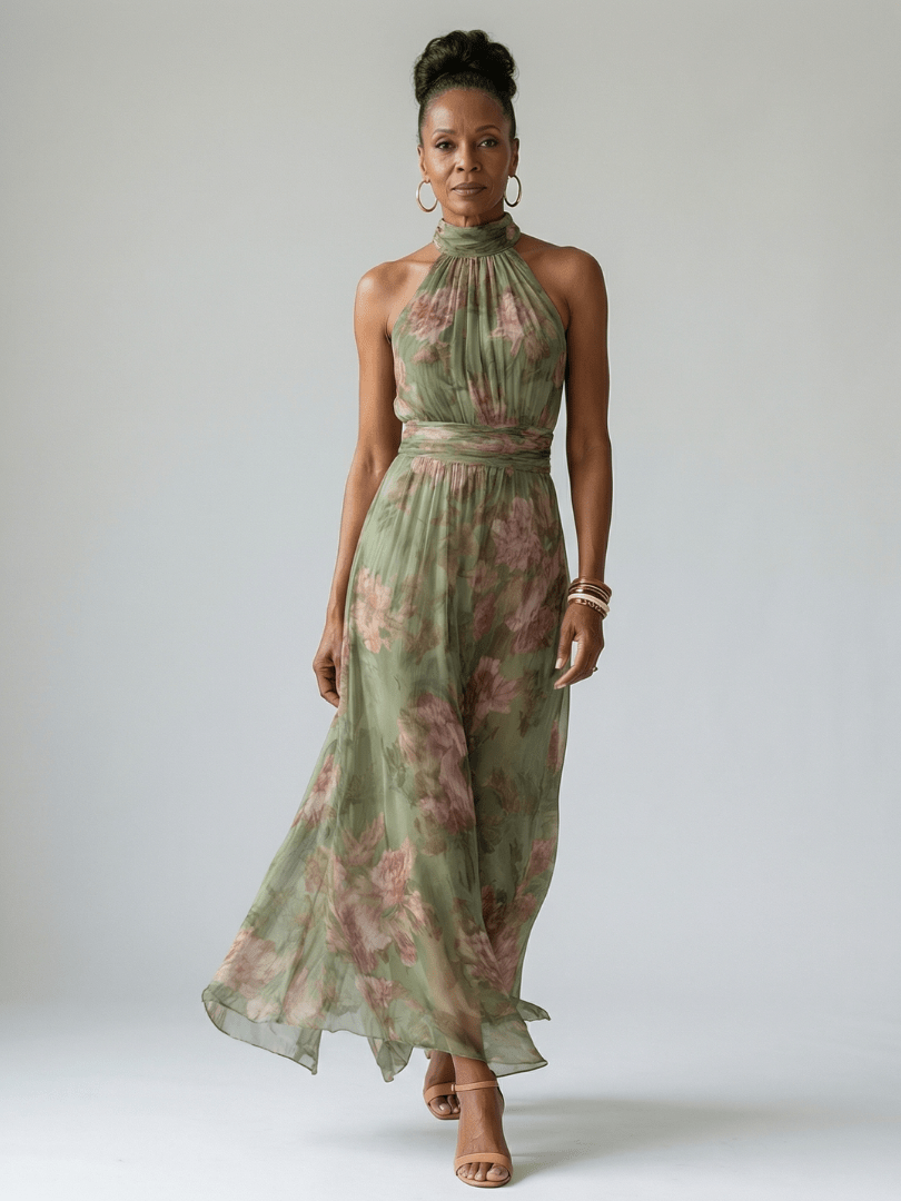 Mirelle | Vestido Midi Halter con Frunces