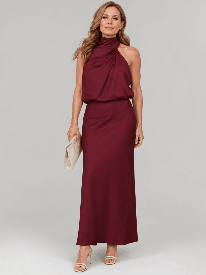 Nopal | Vestido Midi sin Mangas con Escote Drapeado