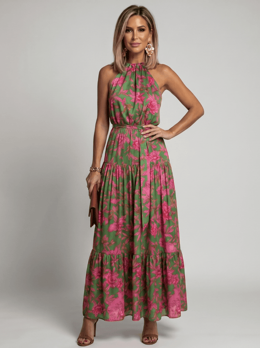 Rowen | Vestido Midi Drapeado con Escote Halter