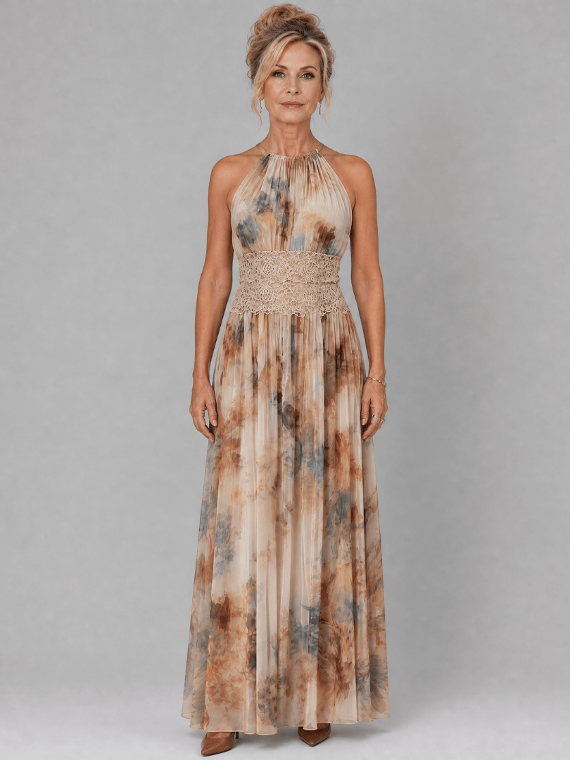 Elavenue | Vestido Maxi con Escote Halter y Cintura de Encaje