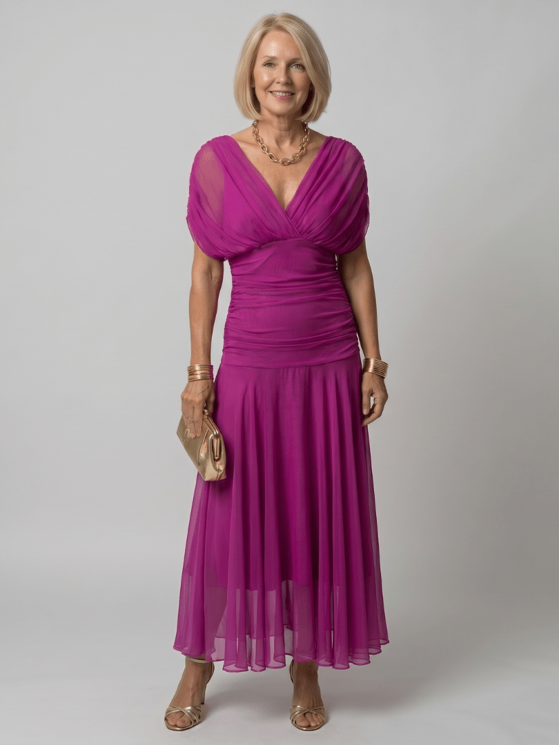 Calen | Vestido Midi Fluido con Hombros al Descubierto
