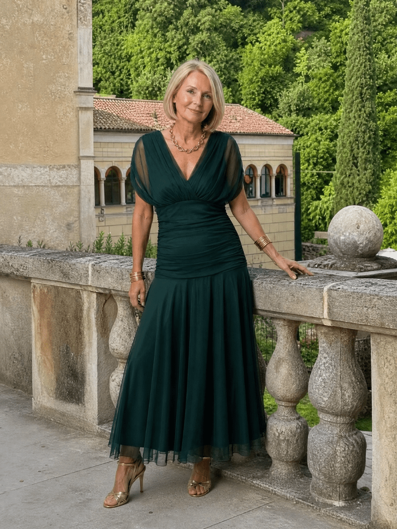 Calen | Vestido Midi Fluido con Hombros al Descubierto