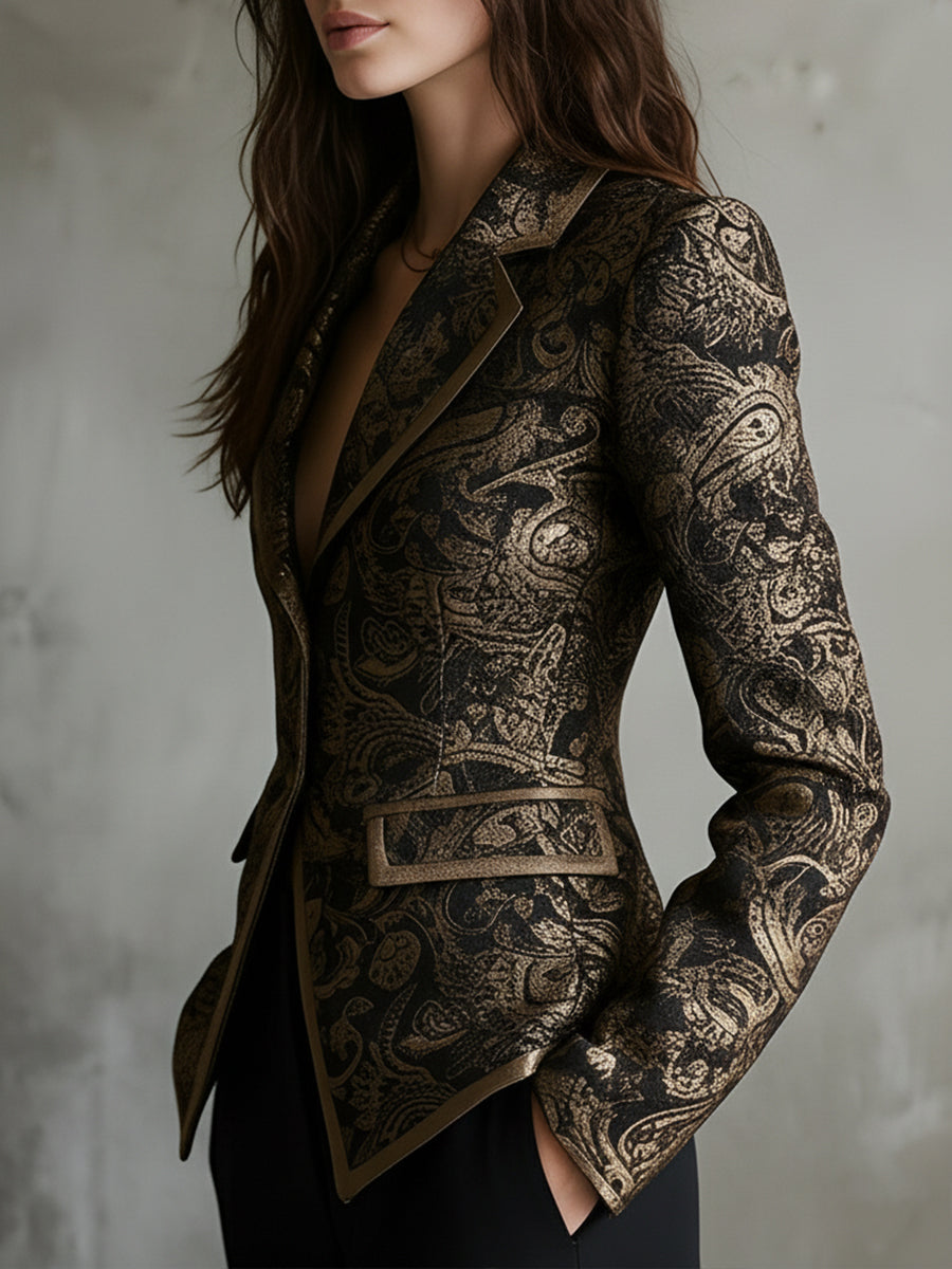 Saco Entallado Lujo discreto de Jacquard Paisley con Solapas Envolventes