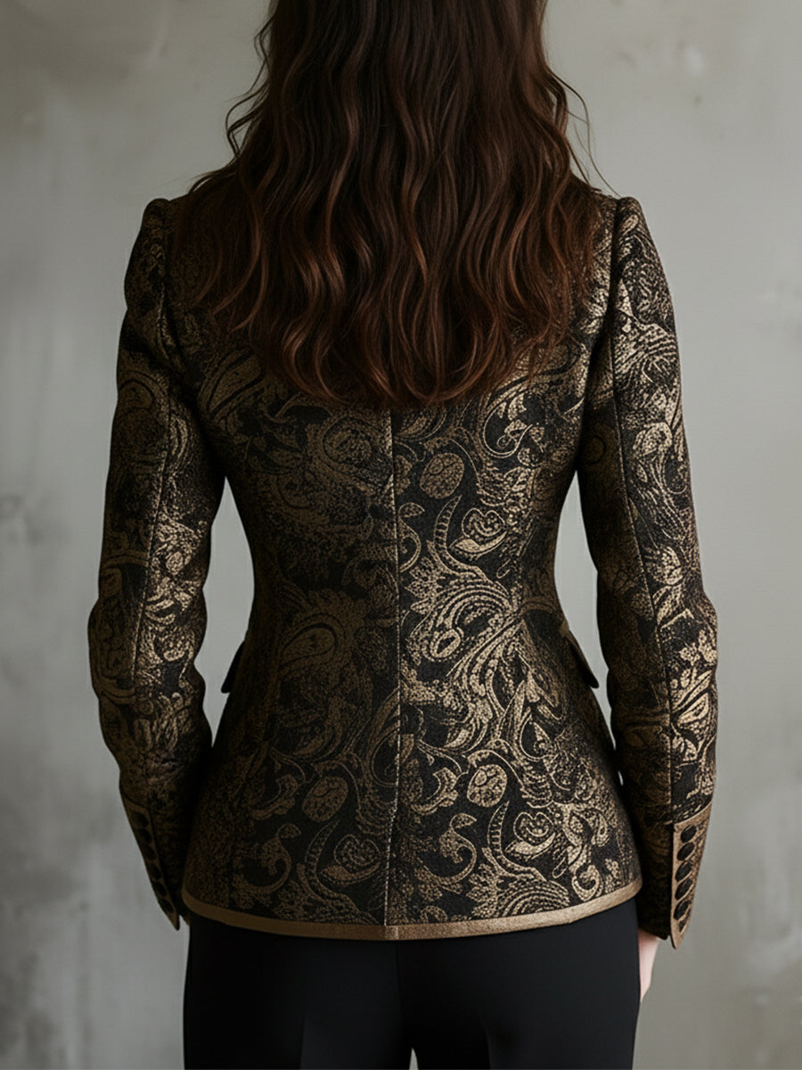 Saco Entallado Lujo discreto de Jacquard Paisley con Solapas Envolventes