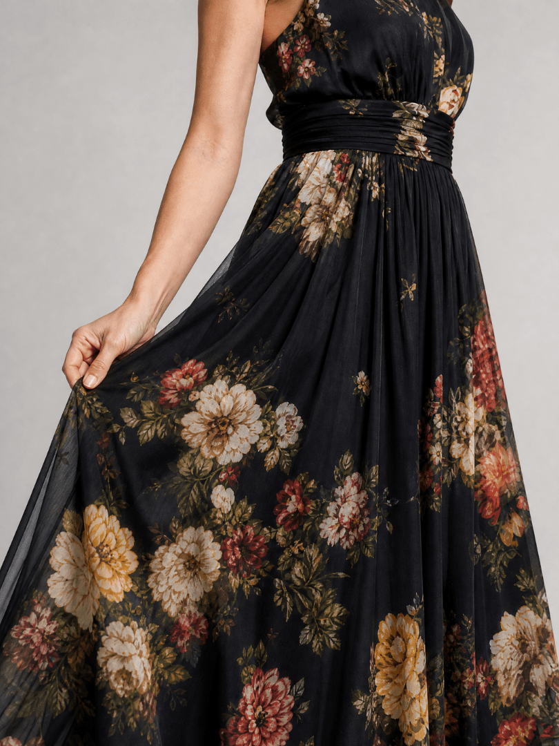 Sior | Vestido Midi Floral con Cuello Halter
