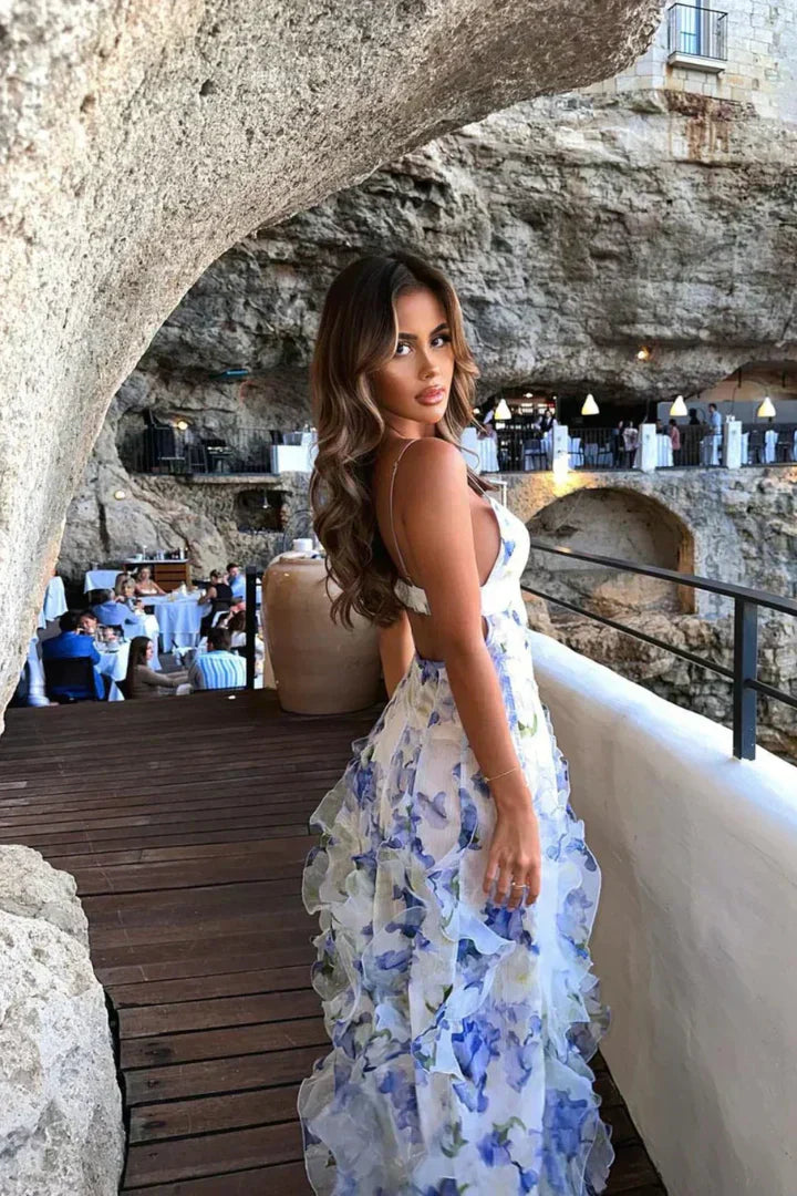 Uri™ | Vestido Floral azúl y blanco