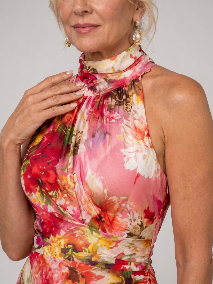 Elisabetta | Vestido Maxi con Escote Halter y Estampado Floral