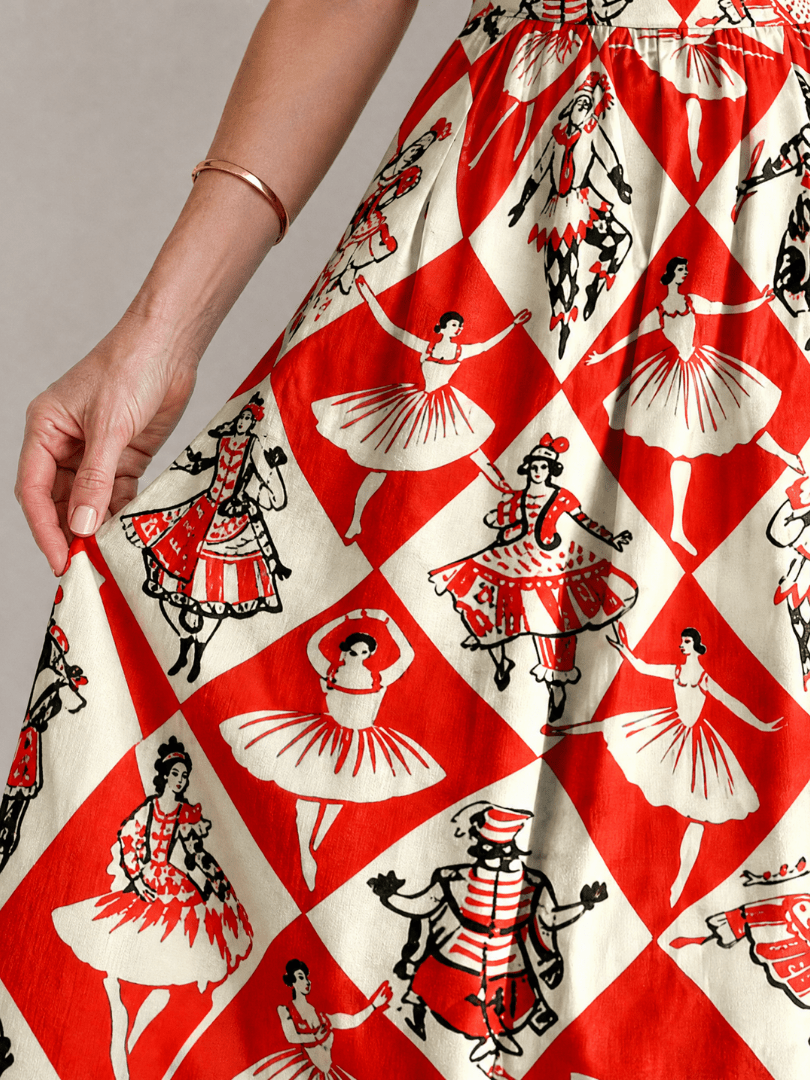 Virelina | Vestido Midi sin Mangas con Estampado de Diamantes