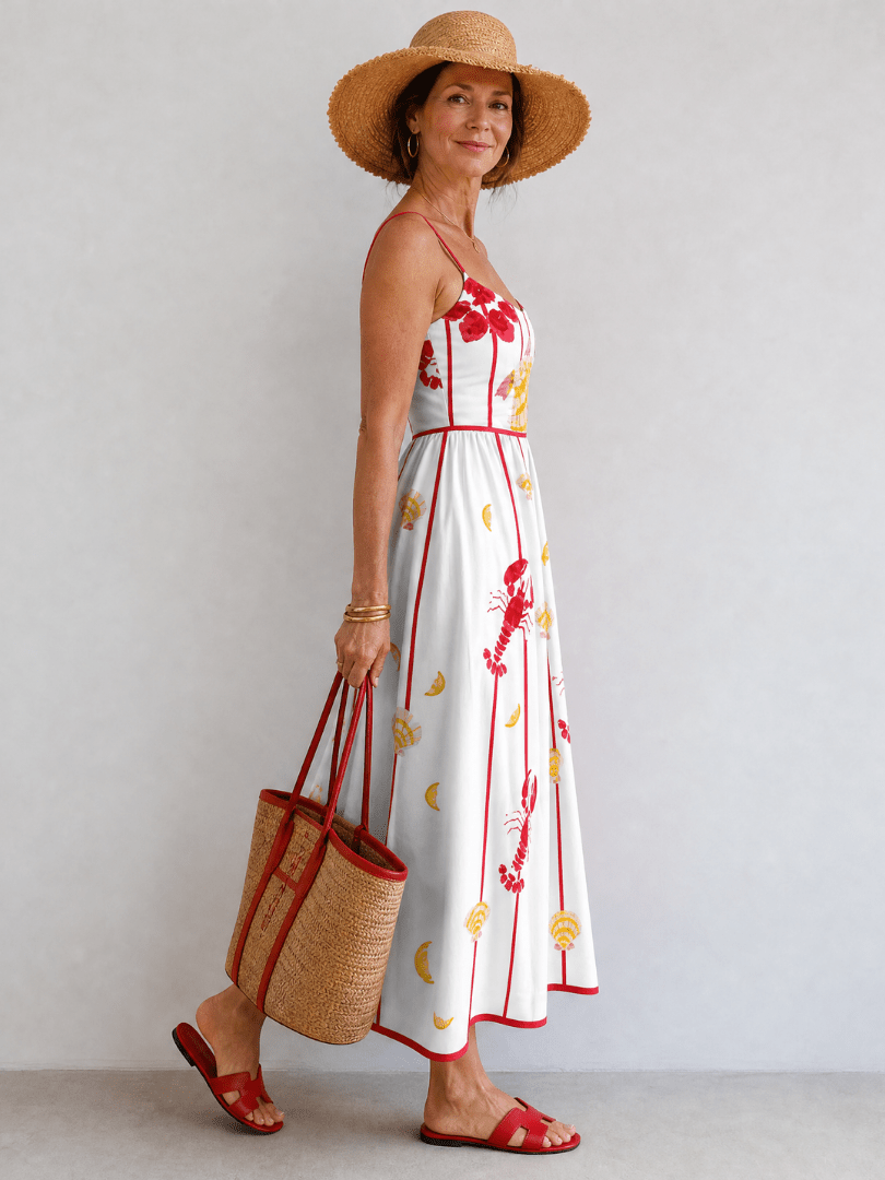 Coriselle | Vestido Midi con Estampado de Langosta
