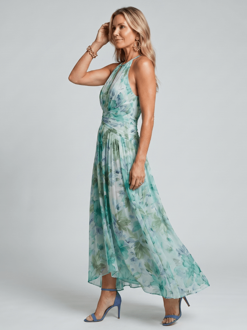 Portia | Vestido Midi Plisado con Escote Halter