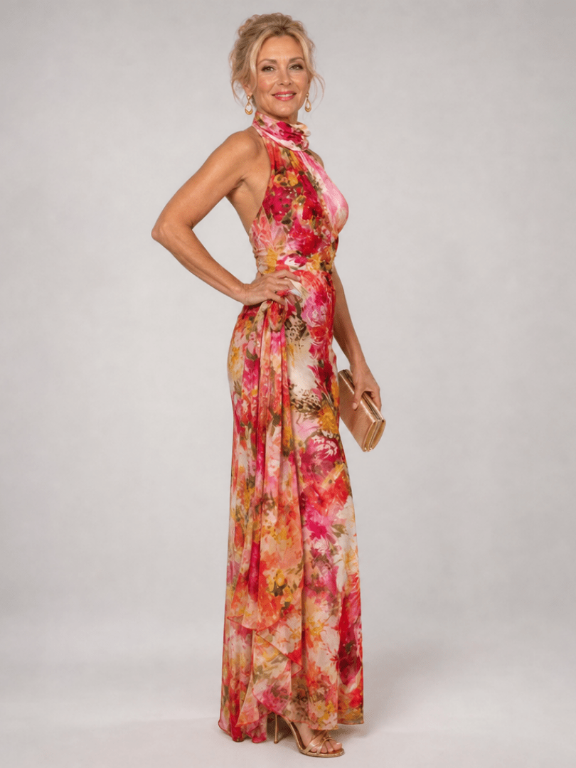 Elisabetta | Vestido Maxi con Escote Halter y Estampado Floral