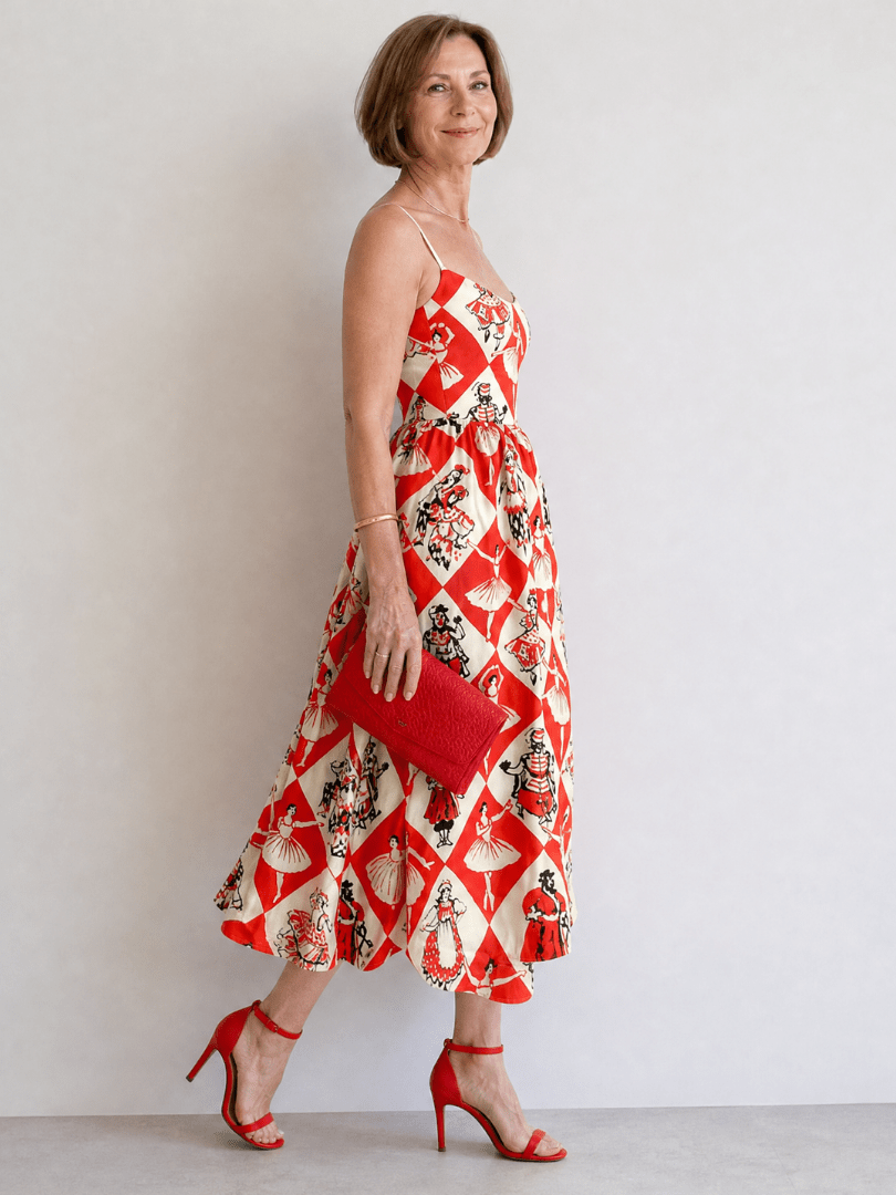 Virelina | Vestido Midi sin Mangas con Estampado de Diamantes