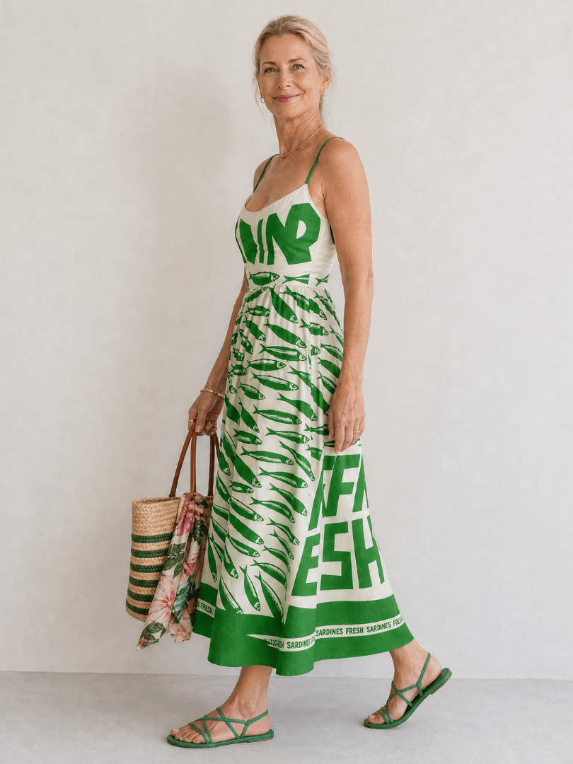 Marivelle | Vestido Midi con Estampado de Peces