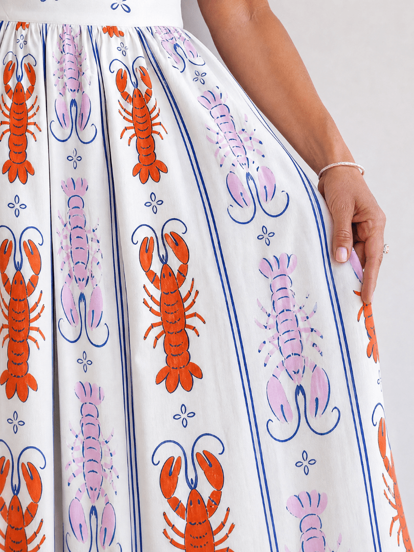 Coralyse | Vestido Midi sin Mangas con Estampado de Langosta