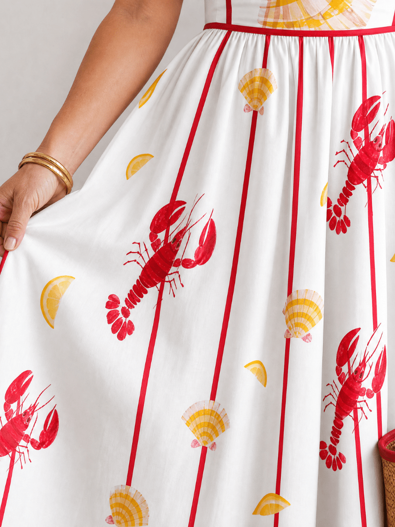 Coriselle | Vestido Midi con Estampado de Langosta