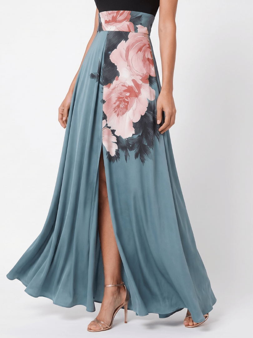 Olympas | Vestido Maxi con Cuello Halter y Falda Floral