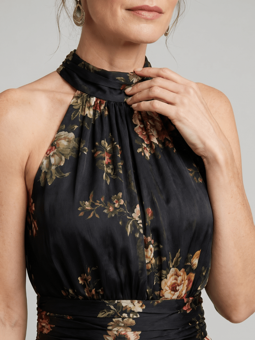 Sior | Vestido Midi Floral con Cuello Halter
