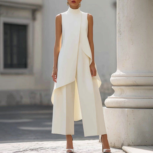 Valentina | Mono elegante con top drapeado de cuello alto