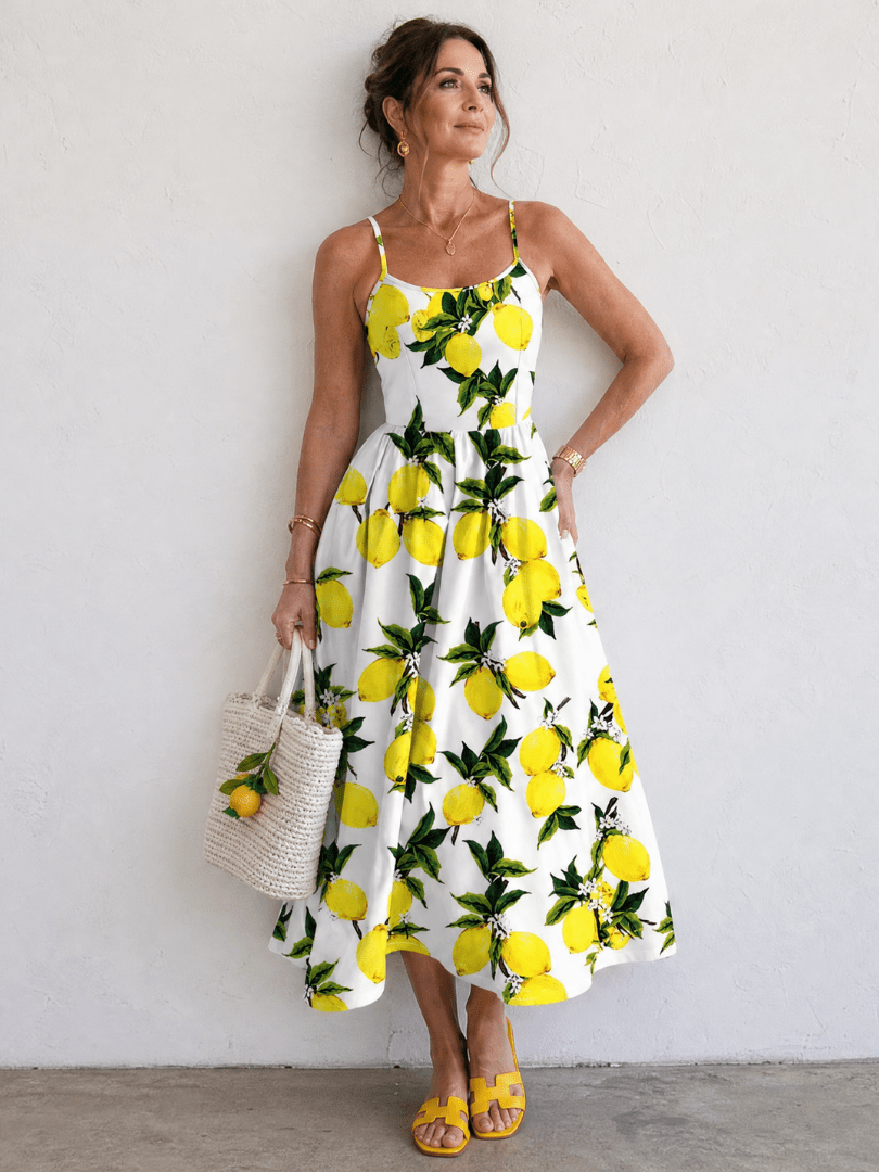 Limonelle | Vestido Midi sin Mangas con Estampado de Limón