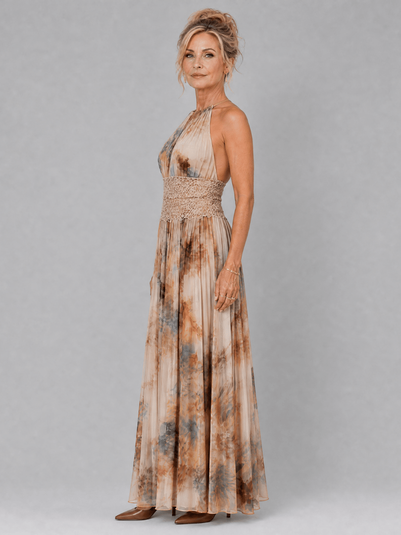 Elavenue | Vestido Maxi con Escote Halter y Cintura de Encaje