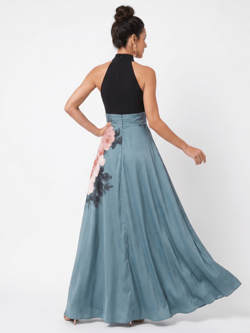 Olympas | Vestido Maxi con Cuello Halter y Falda Floral