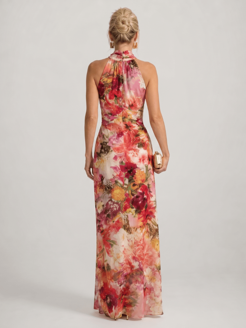 Elisabetta | Vestido Maxi con Escote Halter y Estampado Floral