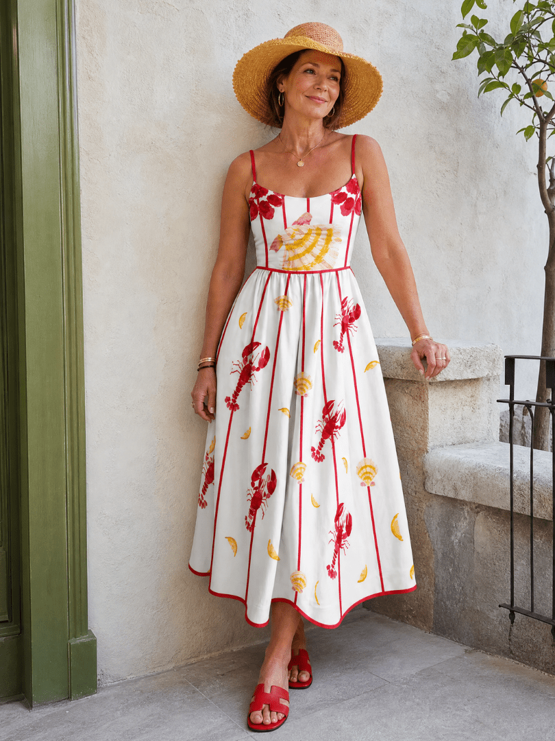 Coriselle | Vestido Midi con Estampado de Langosta